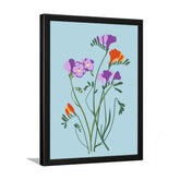 Delicate Purple and Orange Floral Botanical Prints Wall Art Painting with Frame